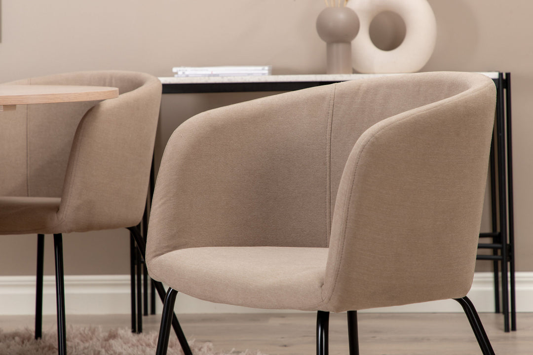 Venture Home Bianca Round Dining Table , White Wash Black Veneer+Berit Chair , Black Beige Fabric (Polyester linen )_4