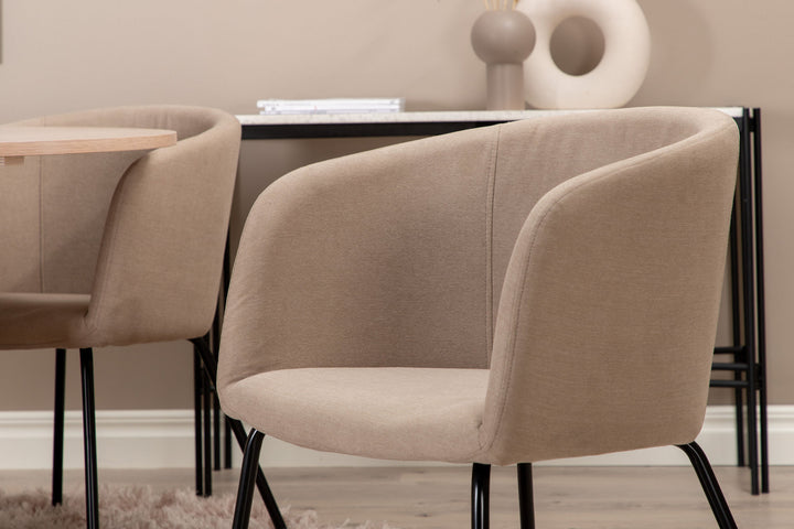 Venture Home Bianca Round Dining Table , White Wash Black Veneer+Berit Chair , Black Beige Fabric (Polyester linen )_4