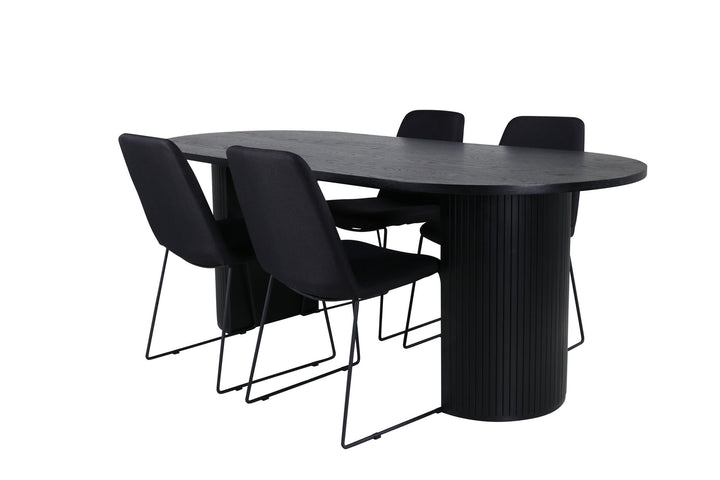 Venture Home Bianca Oval Dining Table , Black Black Veneer+Muce Dining Chair , Black Legs , Black Fabric_4