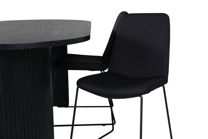 Venture Home Bianca Oval Dining Table , Black Black Veneer+Muce Dining Chair , Black Legs , Black Fabric_4