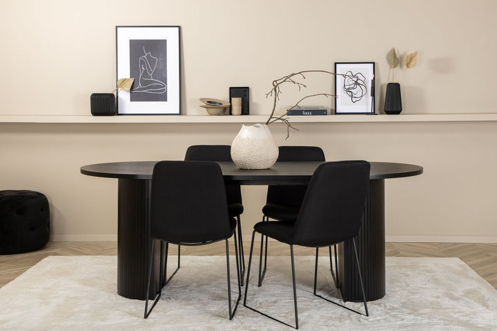 Venture Home Bianca Oval Dining Table , Black Black Veneer+Muce Dining Chair , Black Legs , Black Fabric_4