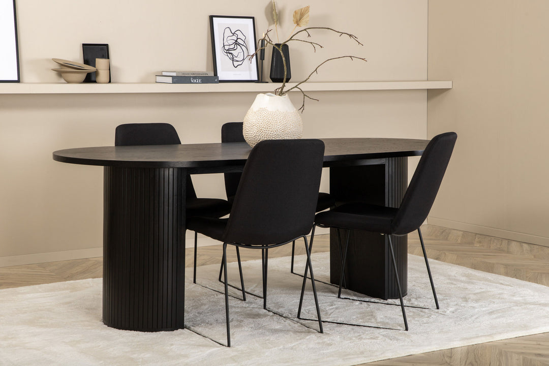 Venture Home Bianca Oval Dining Table , Black Black Veneer+Muce Dining Chair , Black Legs , Black Fabric_4