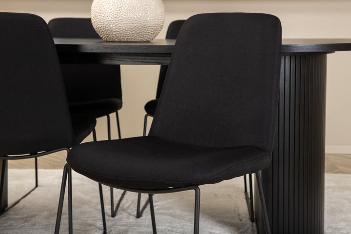 Venture Home Bianca Oval Dining Table , Black Black Veneer+Muce Dining Chair , Black Legs , Black Fabric_4