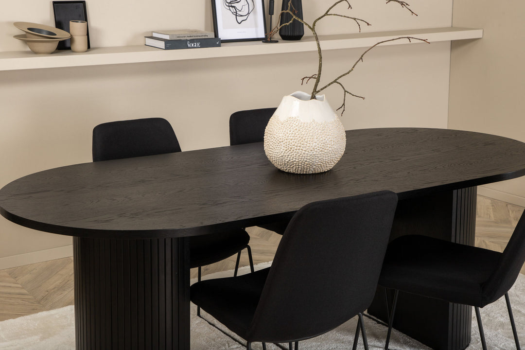 Venture Home Bianca Oval Dining Table , Black Black Veneer+Muce Dining Chair , Black Legs , Black Fabric_4
