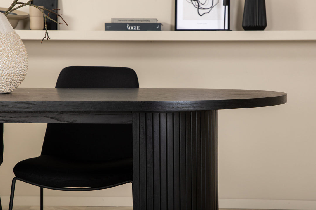 Venture Home Bianca Oval Dining Table , Black Black Veneer+Muce Dining Chair , Black Legs , Black Fabric_4