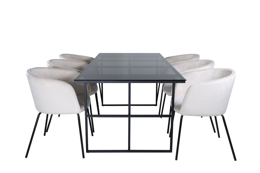 Venture Home Leif Dining Table , Black Black smoked smoked Glass+Berit Chair , Black Beige Velvet_6