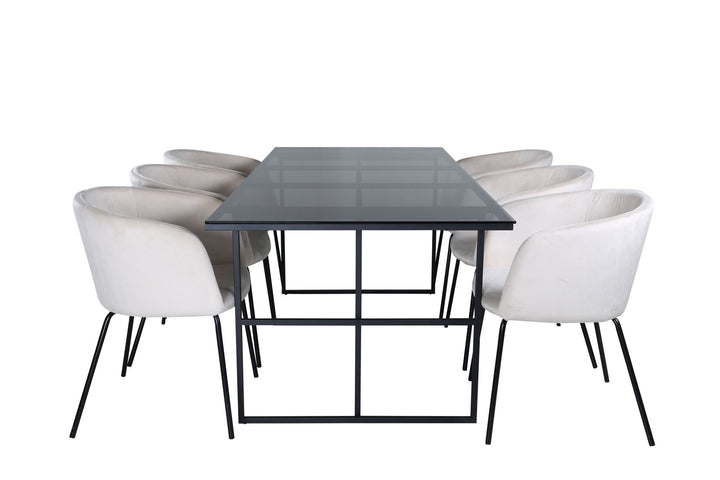 Venture Home Leif Dining Table , Black Black smoked smoked Glass+Berit Chair , Black Beige Velvet_6