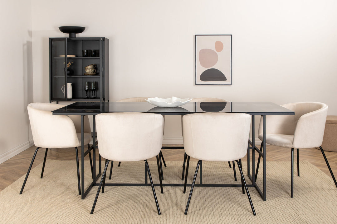 Venture Home Leif Dining Table , Black Black smoked smoked Glass+Berit Chair , Black Beige Velvet_6