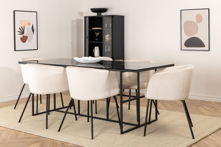 Venture Home Leif Dining Table , Black Black smoked smoked Glass+Berit Chair , Black Beige Velvet_6