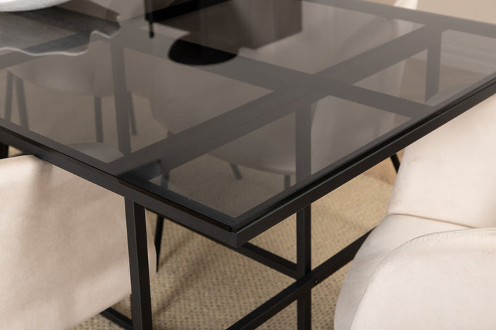 Venture Home Leif Dining Table , Black Black smoked smoked Glass+Berit Chair , Black Beige Velvet_6