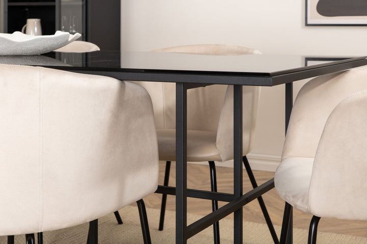 Venture Home Leif Dining Table , Black Black smoked smoked Glass+Berit Chair , Black Beige Velvet_6