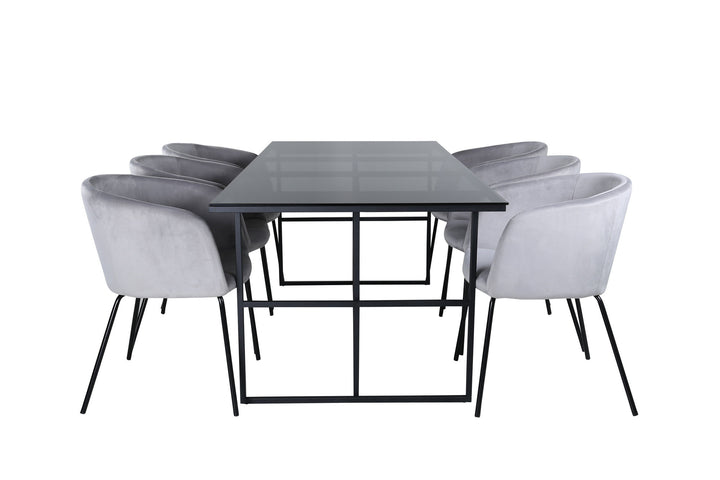 Venture Home Leif Dining Table , Black Black smoked smoked Glass+Berit Chair , Black Light Grey Velvet_6