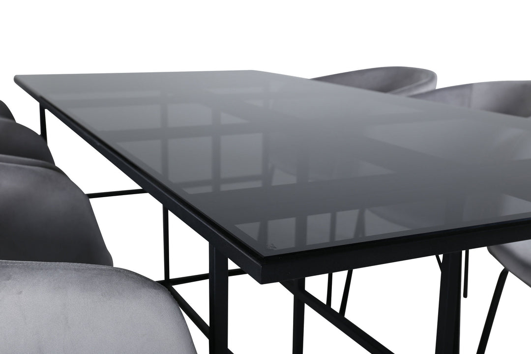 Venture Home Leif Dining Table , Black Black smoked smoked Glass+Berit Chair , Black Light Grey Velvet_6