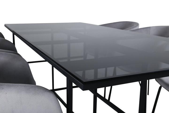 Venture Home Leif Dining Table , Black Black smoked smoked Glass+Berit Chair , Black Light Grey Velvet_6