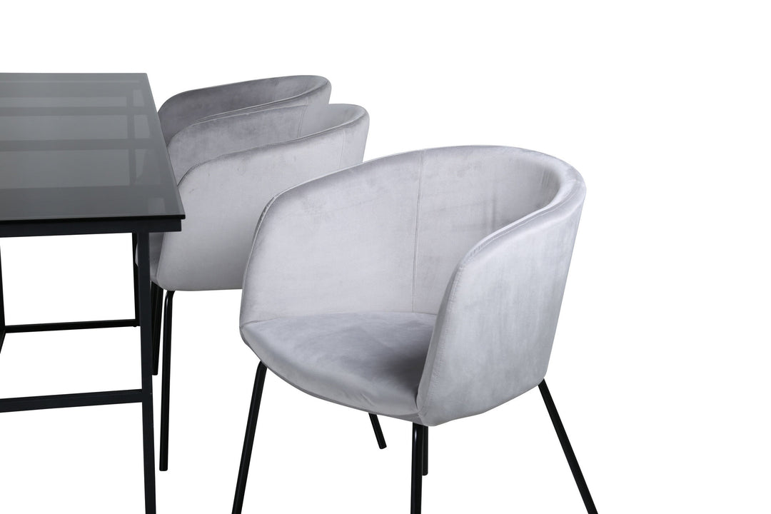 Venture Home Leif Dining Table , Black Black smoked smoked Glass+Berit Chair , Black Light Grey Velvet_6