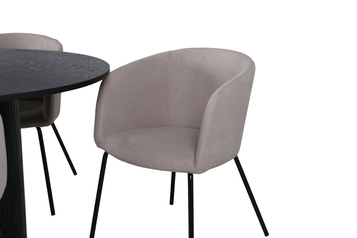 Venture Home Bianca Round Dining Table , Black Black Veneer+Berit Chair , Black Beige Fabric (Polyester linen )_4