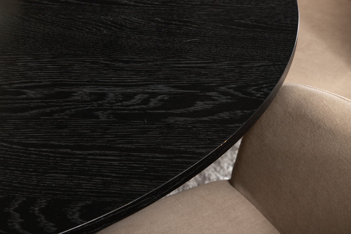 Venture Home Bianca Round Dining Table , Black Black Veneer+Berit Chair , Black Beige Fabric (Polyester linen )_4