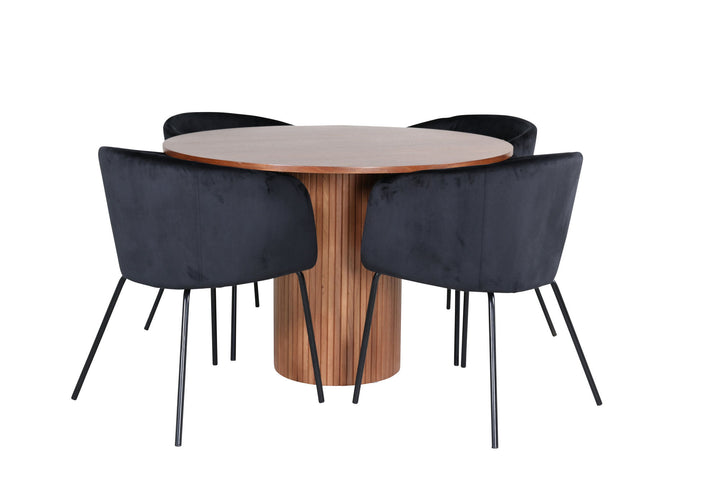 Venture Home Bianca Round Dining Table - Walnut / Black Veneer+Berit Chair - Black / Black Velvet_4
