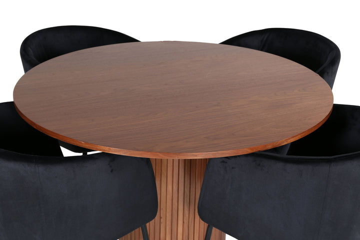 Venture Home Bianca Round Dining Table - Walnut / Black Veneer+Berit Chair - Black / Black Velvet_4