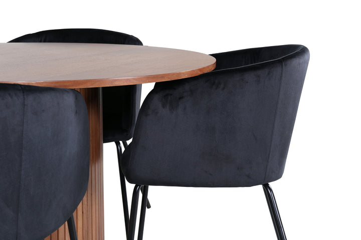 Venture Home Bianca Round Dining Table - Walnut / Black Veneer+Berit Chair - Black / Black Velvet_4