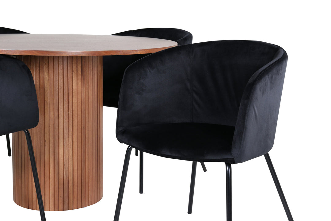 Venture Home Bianca Round Dining Table - Walnut / Black Veneer+Berit Chair - Black / Black Velvet_4