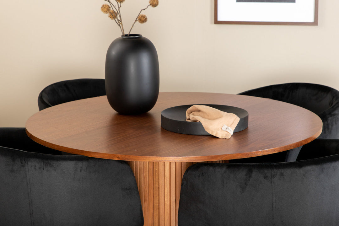 Venture Home Bianca Round Dining Table - Walnut / Black Veneer+Berit Chair - Black / Black Velvet_4