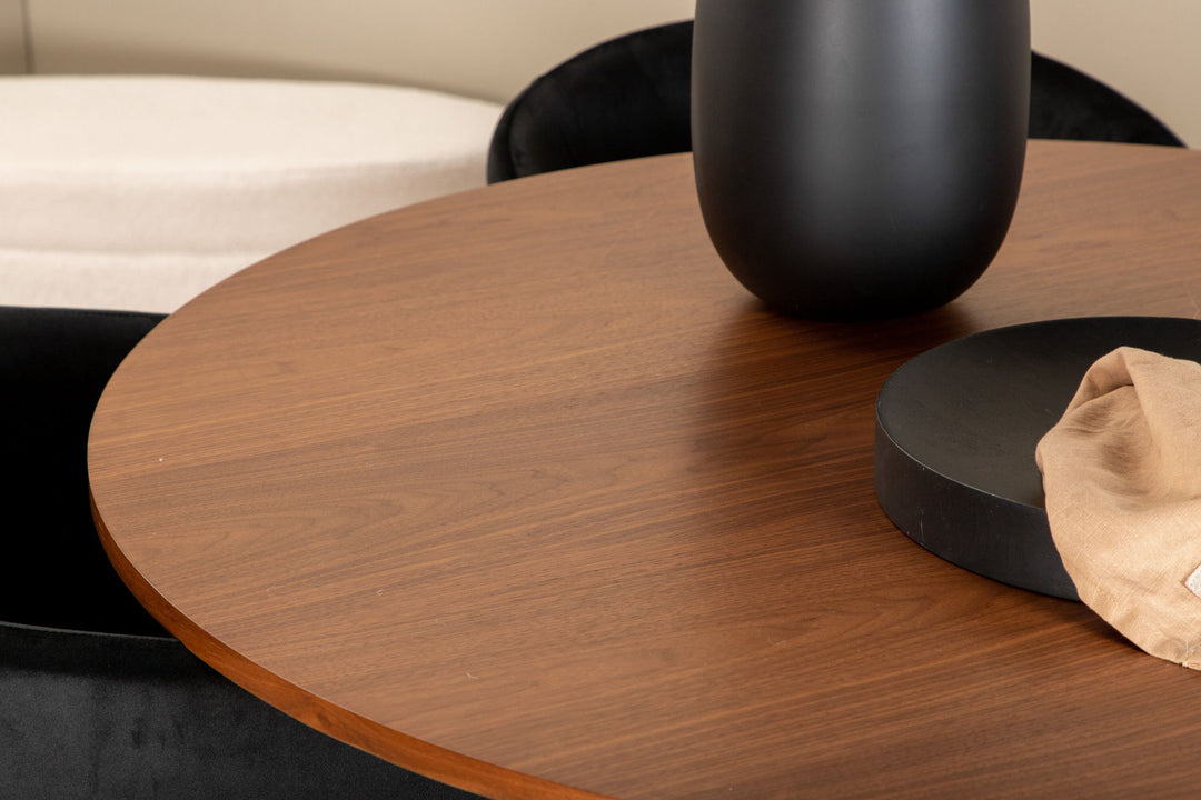 Venture Home Bianca Round Dining Table - Walnut / Black Veneer+Berit Chair - Black / Black Velvet_4