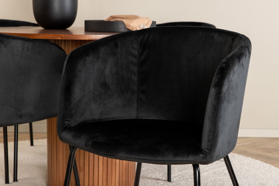 Venture Home Bianca Round Dining Table - Walnut / Black Veneer+Berit Chair - Black / Black Velvet_4