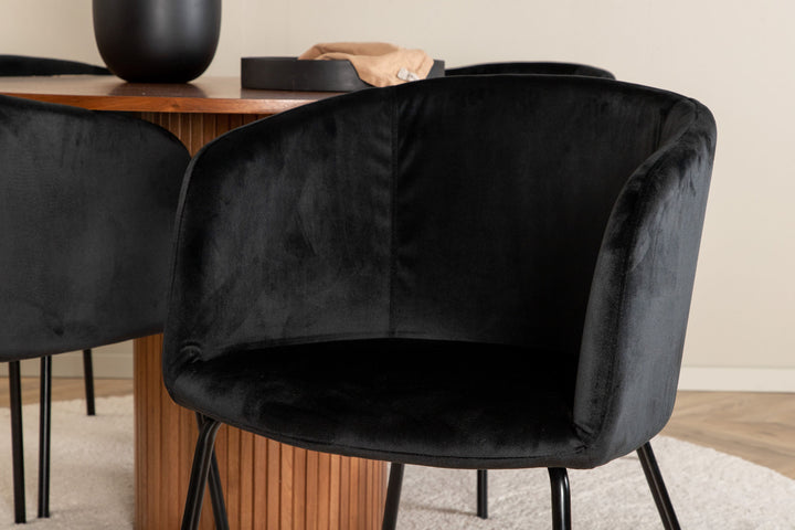 Venture Home Bianca Round Dining Table - Walnut / Black Veneer+Berit Chair - Black / Black Velvet_4
