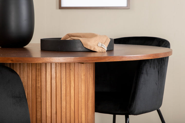 Venture Home Bianca Round Dining Table - Walnut / Black Veneer+Berit Chair - Black / Black Velvet_4