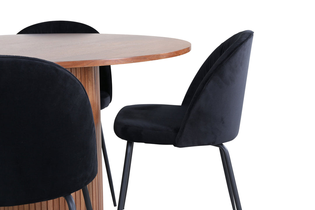 Venture Home Bianca Round Dining Table - Walnut / Black Veneer+Wrinkles Dining Chair - Black Legs - Black Velvet_4