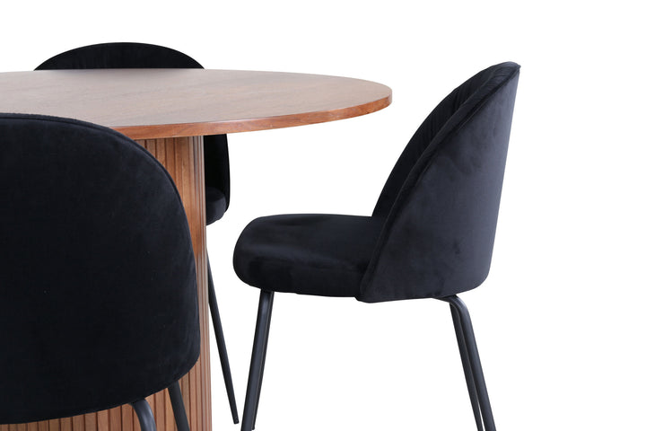 Venture Home Bianca Round Dining Table - Walnut / Black Veneer+Wrinkles Dining Chair - Black Legs - Black Velvet_4