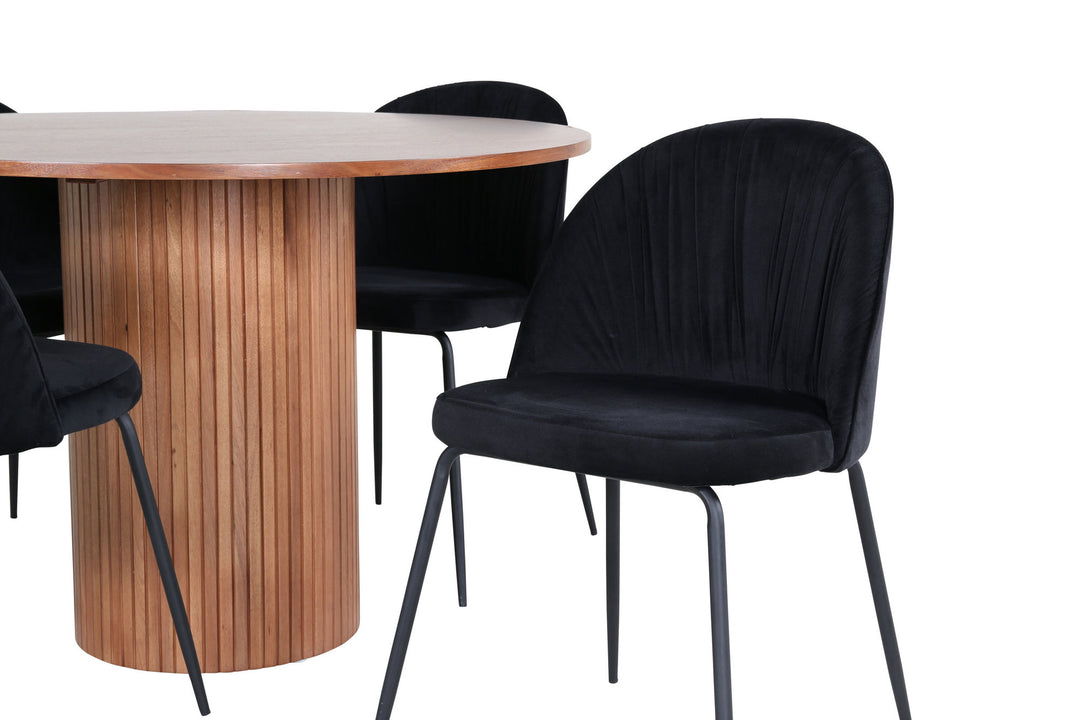 Venture Home Bianca Round Dining Table - Walnut / Black Veneer+Wrinkles Dining Chair - Black Legs - Black Velvet_4