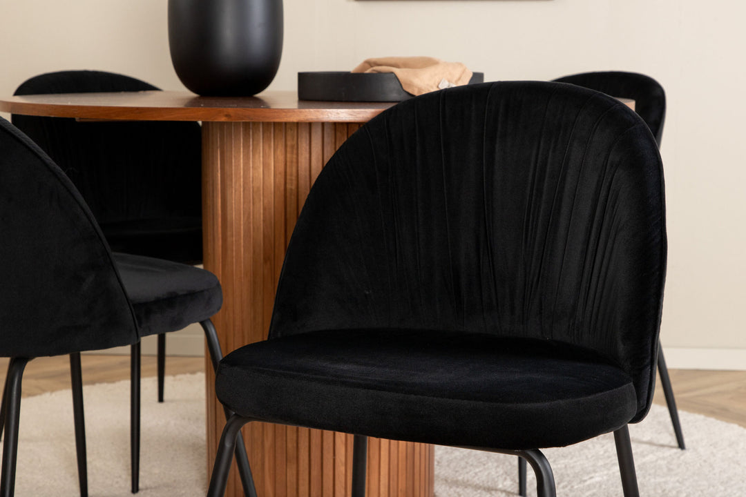 Venture Home Bianca Round Dining Table - Walnut / Black Veneer+Wrinkles Dining Chair - Black Legs - Black Velvet_4