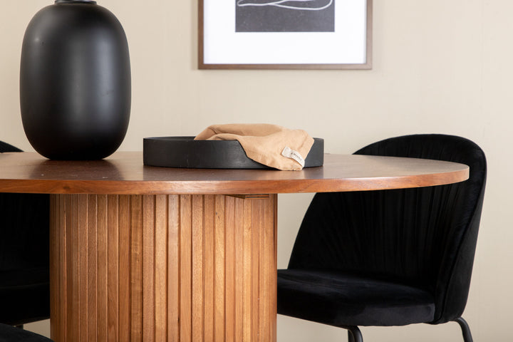 Venture Home Bianca Round Dining Table - Walnut / Black Veneer+Wrinkles Dining Chair - Black Legs - Black Velvet_4