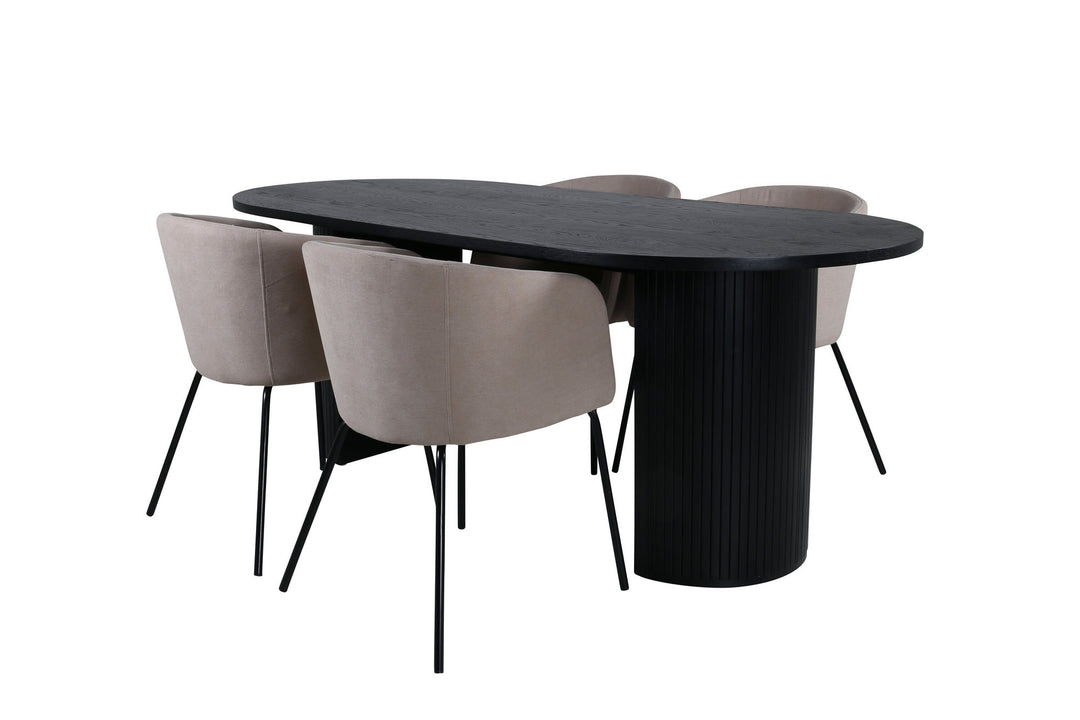 Venture Home Bianca Oval Dining Table , Black Black Veneer+Berit Chair , Black Beige Fabric (Polyester linen )_4