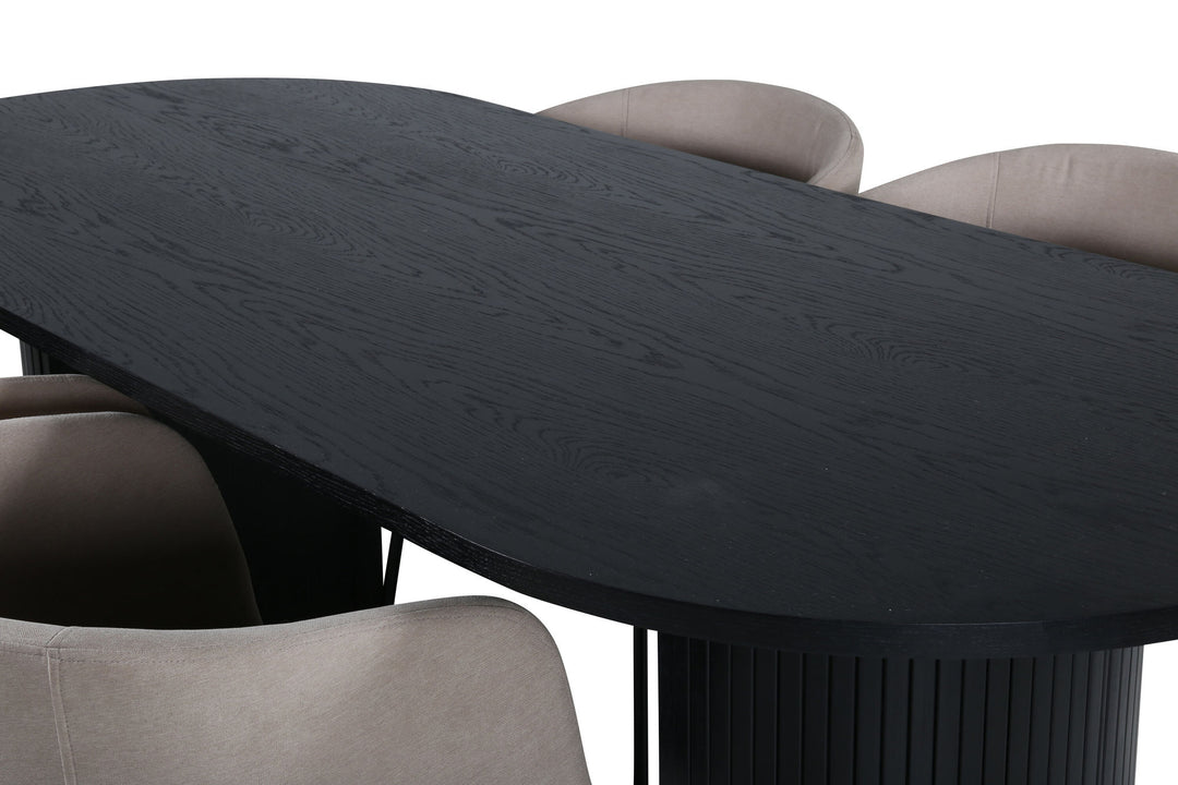 Venture Home Bianca Oval Dining Table , Black Black Veneer+Berit Chair , Black Beige Fabric (Polyester linen )_4