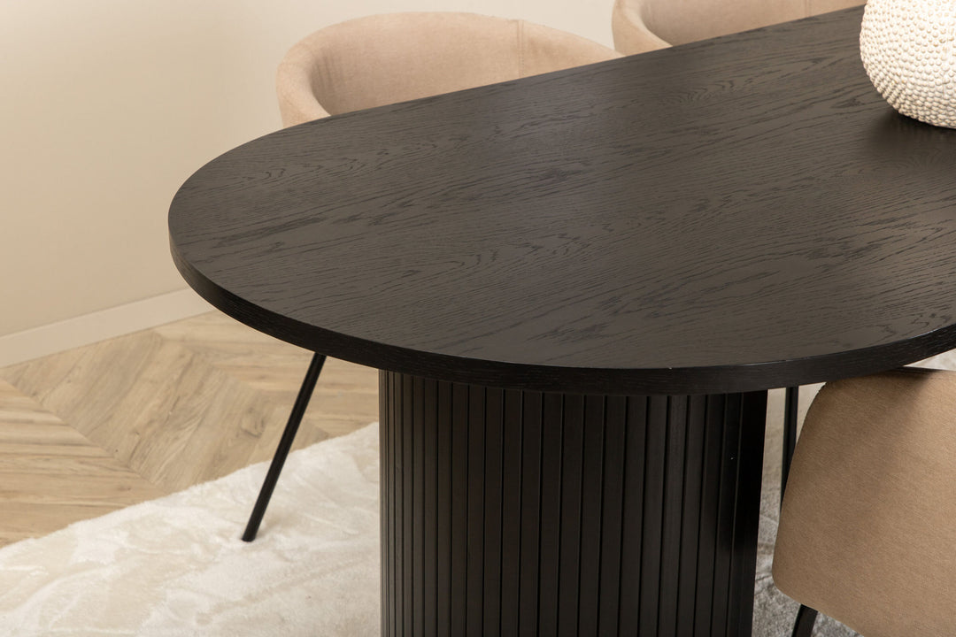 Venture Home Bianca Oval Dining Table , Black Black Veneer+Berit Chair , Black Beige Fabric (Polyester linen )_4