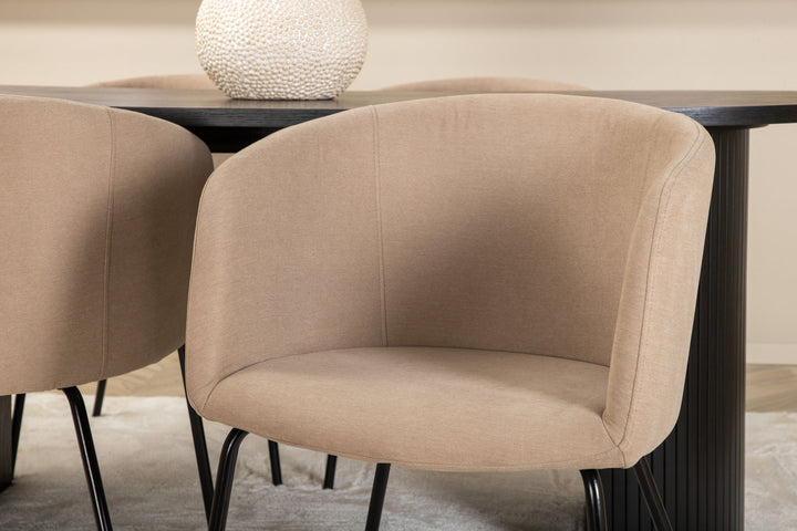 Venture Home Bianca Oval Dining Table , Black Black Veneer+Berit Chair , Black Beige Fabric (Polyester linen )_4