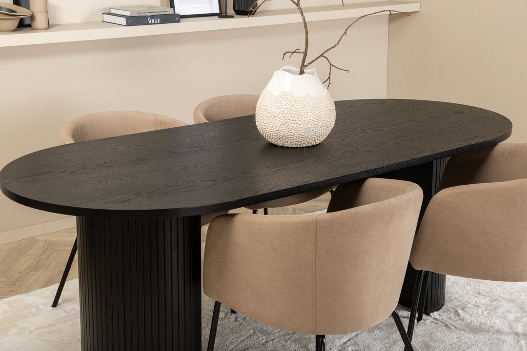 Venture Home Bianca Oval Dining Table , Black Black Veneer+Berit Chair , Black Beige Fabric (Polyester linen )_4