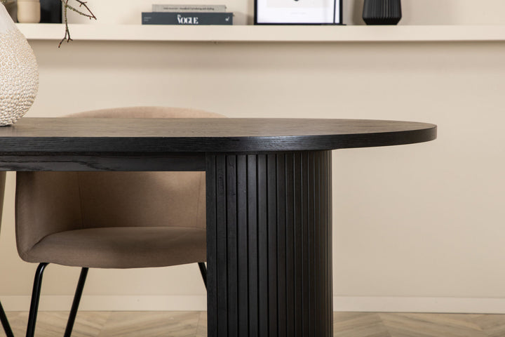 Venture Home Bianca Oval Dining Table , Black Black Veneer+Berit Chair , Black Beige Fabric (Polyester linen )_4