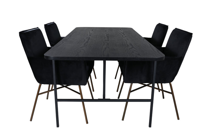 Venture Home Uno Dining Table , Black Black Veneer+Petra Chair , Black Black Velvet_4