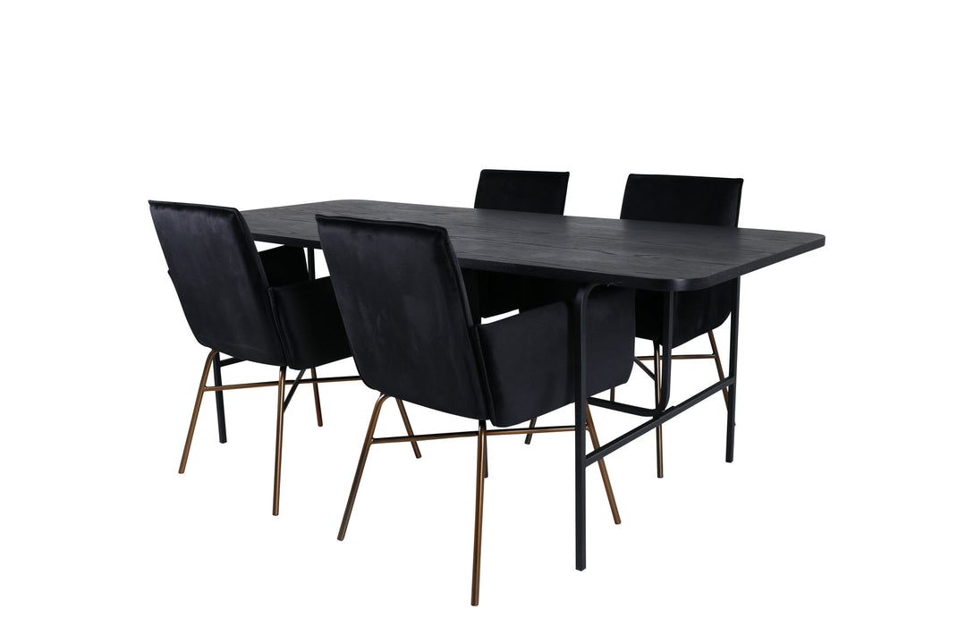 Venture Home Uno Dining Table , Black Black Veneer+Petra Chair , Black Black Velvet_4