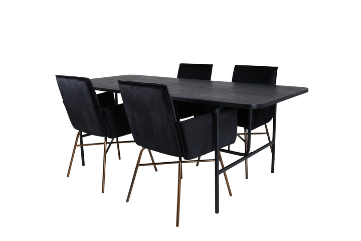 Venture Home Uno Dining Table , Black Black Veneer+Petra Chair , Black Black Velvet_4