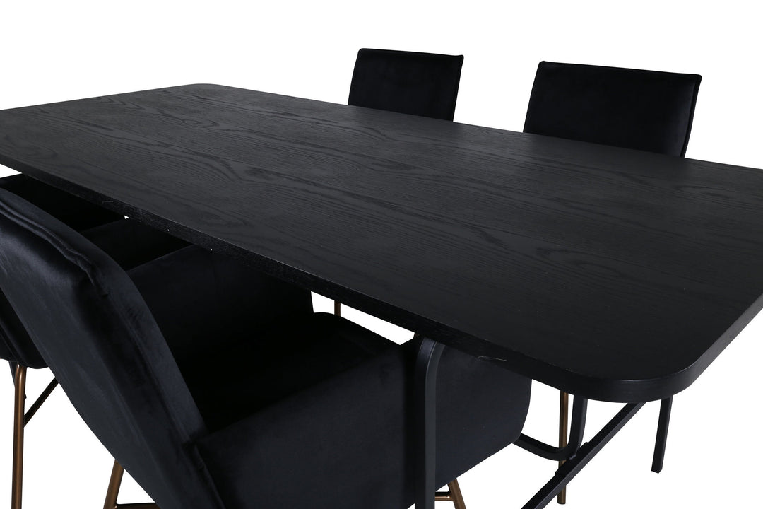 Venture Home Uno Dining Table , Black Black Veneer+Petra Chair , Black Black Velvet_4