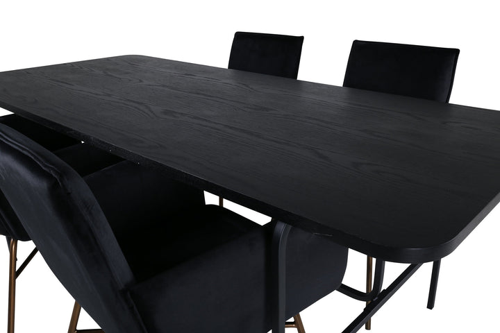 Venture Home Uno Dining Table , Black Black Veneer+Petra Chair , Black Black Velvet_4