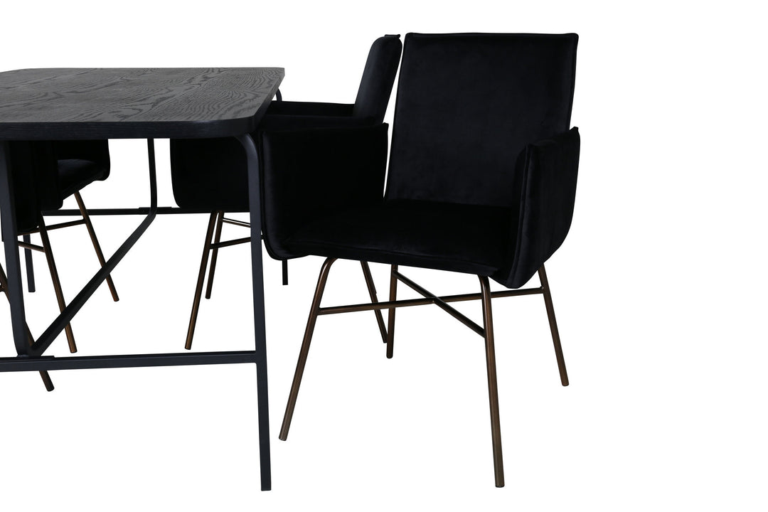 Venture Home Uno Dining Table , Black Black Veneer+Petra Chair , Black Black Velvet_4