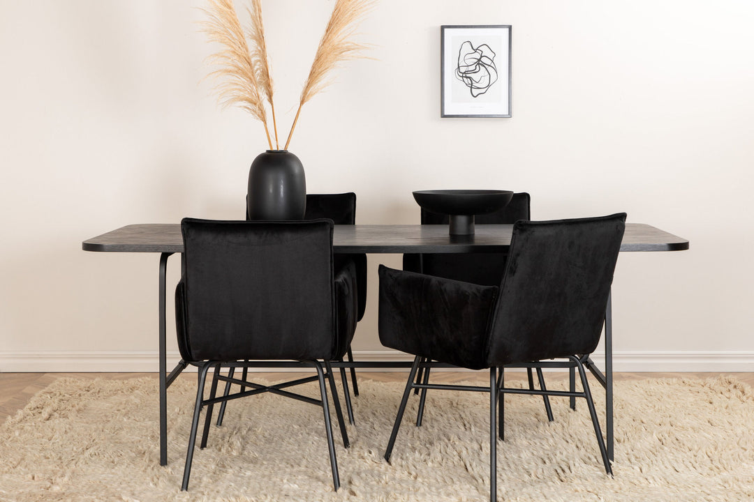 Venture Home Uno Dining Table , Black Black Veneer+Petra Chair , Black Black Velvet_4