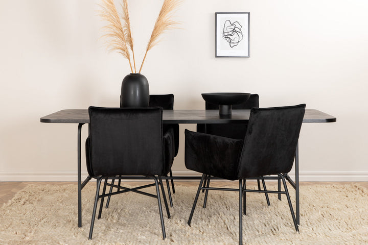 Venture Home Uno Dining Table , Black Black Veneer+Petra Chair , Black Black Velvet_4