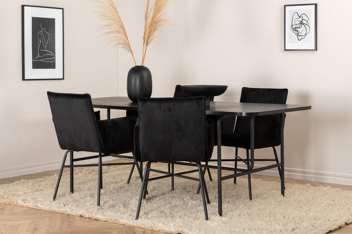 Venture Home Uno Dining Table , Black Black Veneer+Petra Chair , Black Black Velvet_4